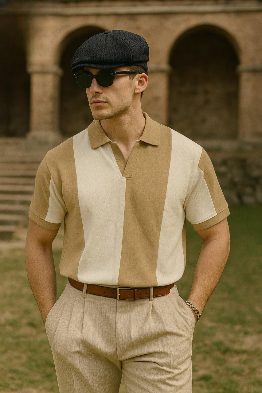 Old money Panel  V collar Tshirt