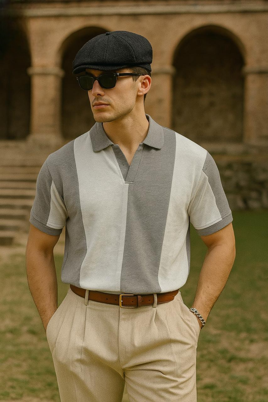 Old money Panel  V collar Tshirt